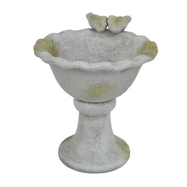 Ivina 11.75 in. Gray and Green Terracotta Bird Feeder Bird Bath