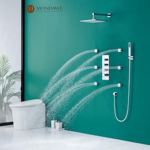 Luxury LED Thermostatic 3-Spray Patterns 12 in. Wall Mount Rain Dual Shower Heads with 6-Jet in Chrome