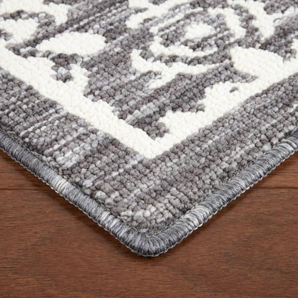 Town & Country Living Everyday Walker Damask Medallion Grey 24 in. x 72 in. Machine Washable Runner Kitchen Mat