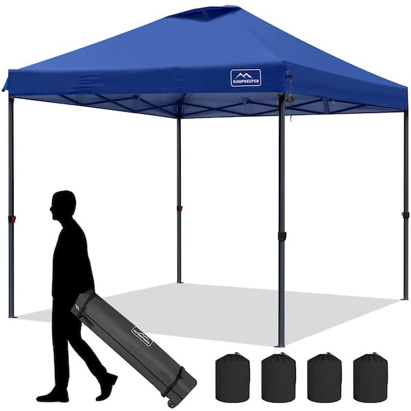 Unbranded 10 ft. x 10 ft. Pop up Canopy Tent, 3 Adjustable Height with Wheeled Carrying Bag, 4 Ropes and 4 Stakes (Dark Blue)