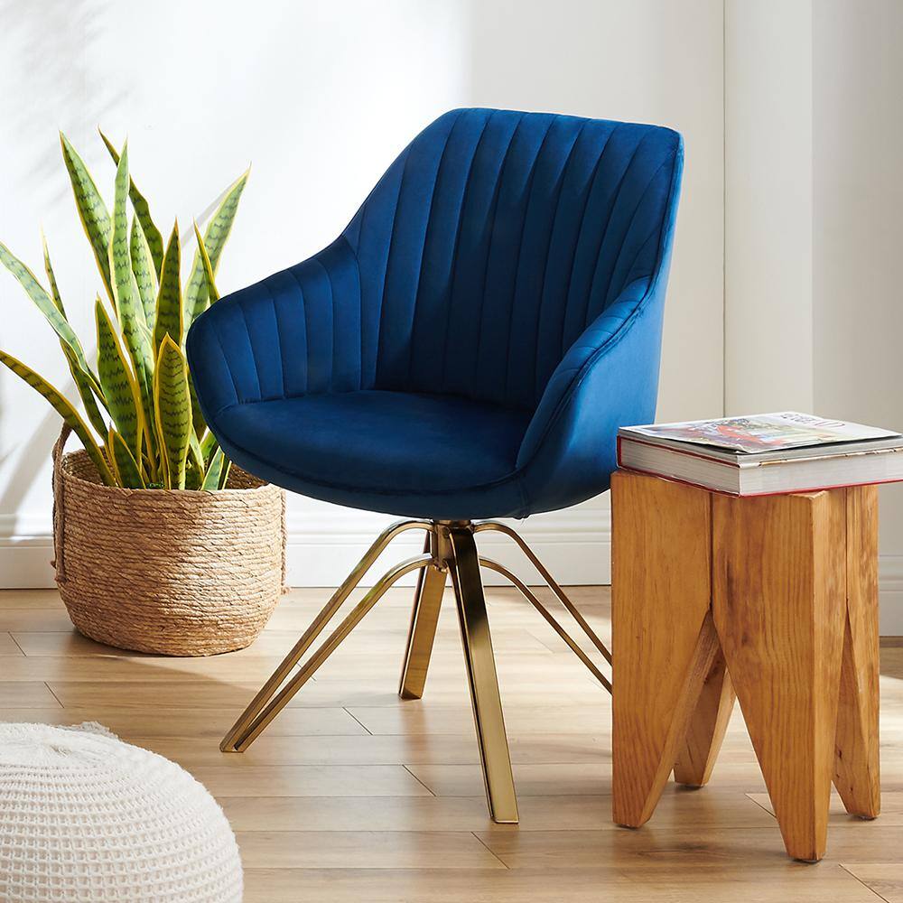 Mazarine Striated Quilted Swivel Accent Chair with Gold Metal Base