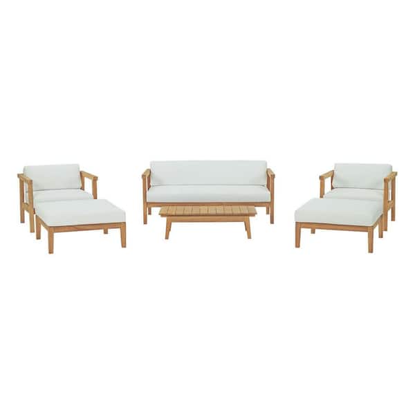 MODWAY Bayport 6 Piece Outdoor Patio Teak Set in Natural White