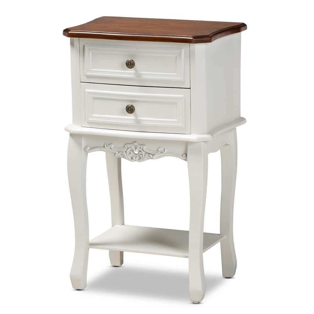 Darla Traditional French White & Cherry Brown Wood Nightstand