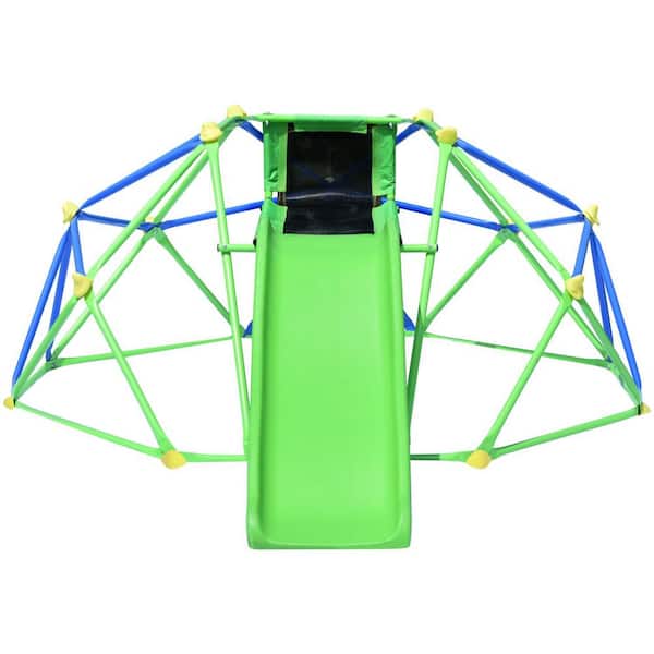 Tidoin 4.6 ft. Green Steel Kids Jungle Gym Climbing Dome Tower with Slide Supporting 800 lbs.