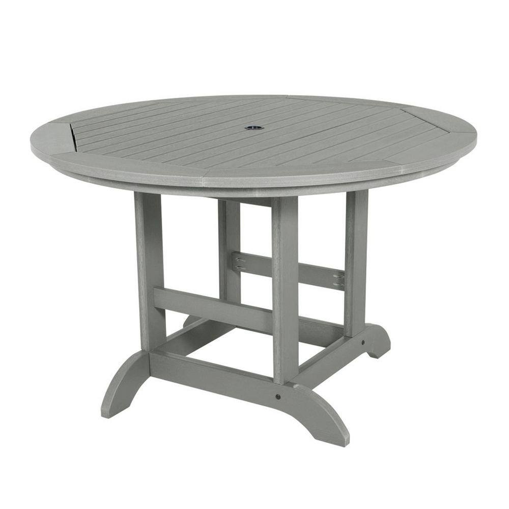 Gray Teak Round Outdoor Dining Table with Stainless Steel Hardware