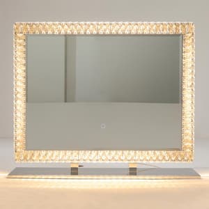 35 in. W x 28 in. H Rectangular Beveled Edge Dimmable LED Light 198 Crystals Tabletop Bathroom Makeup Mirror