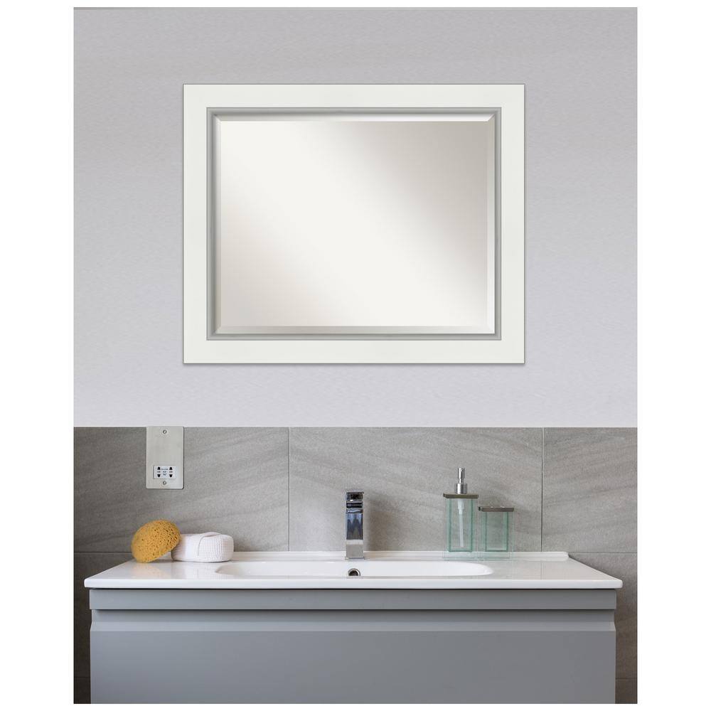 Elegant Silver and White Rectangular Beveled Bathroom Mirror