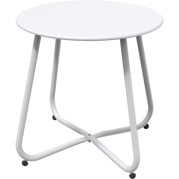 Cubilan Steel Patio Side Table, Weather Resistant Outdoor Round End Table in White