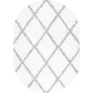 Shanna Easy Shag White Doormat 3 ft. x 5 ft. Oval Rug