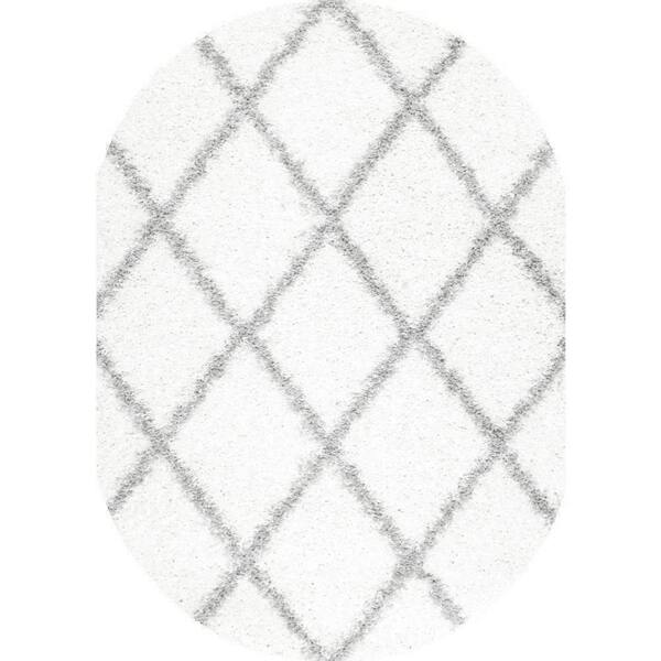 nuLOOM Shanna Easy Shag White 4 ft. x 6 ft. Oval Rug OZEZ04AO406 The