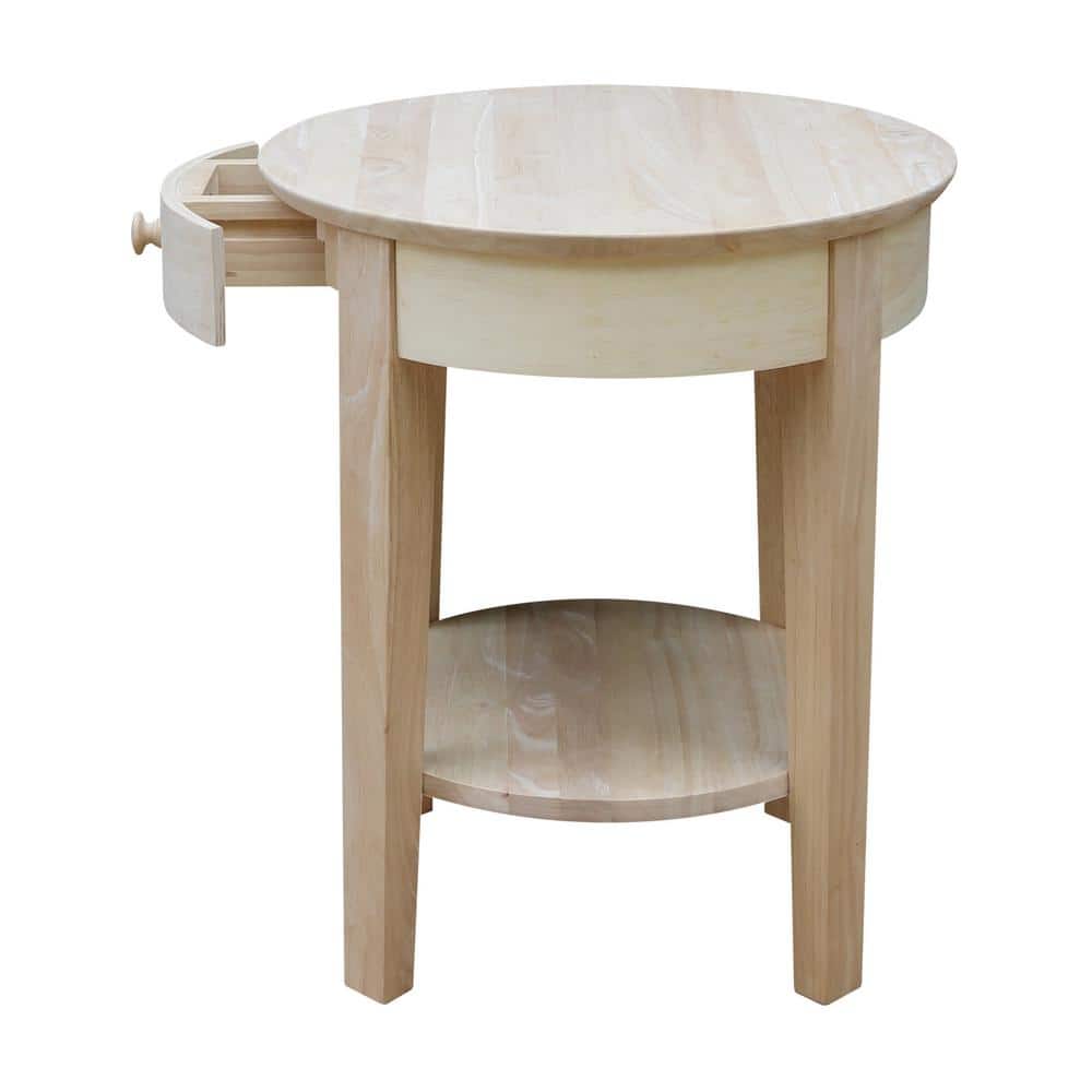 Elegant Solid Parawood Round End Table with Storage