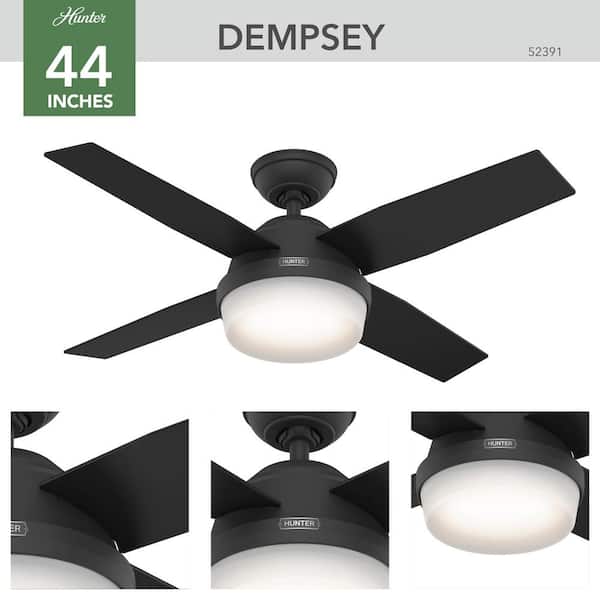 Hunter - Dempsey 44 in. Indoor Matte Black Ceiling Fan with Remote and Light Kit Included