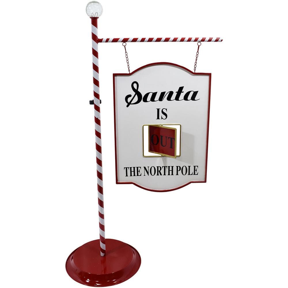 4.5 ft. Lamp Post with Santa Claus North Pole Sign and Solar Finial, Prelit