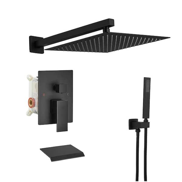HOMEMYSTIQUE Single Handle 3-Spray Shower Faucet 2.5 GPM with 180 Degree Swivel, Adjustable Flow Rate in. Matte Black