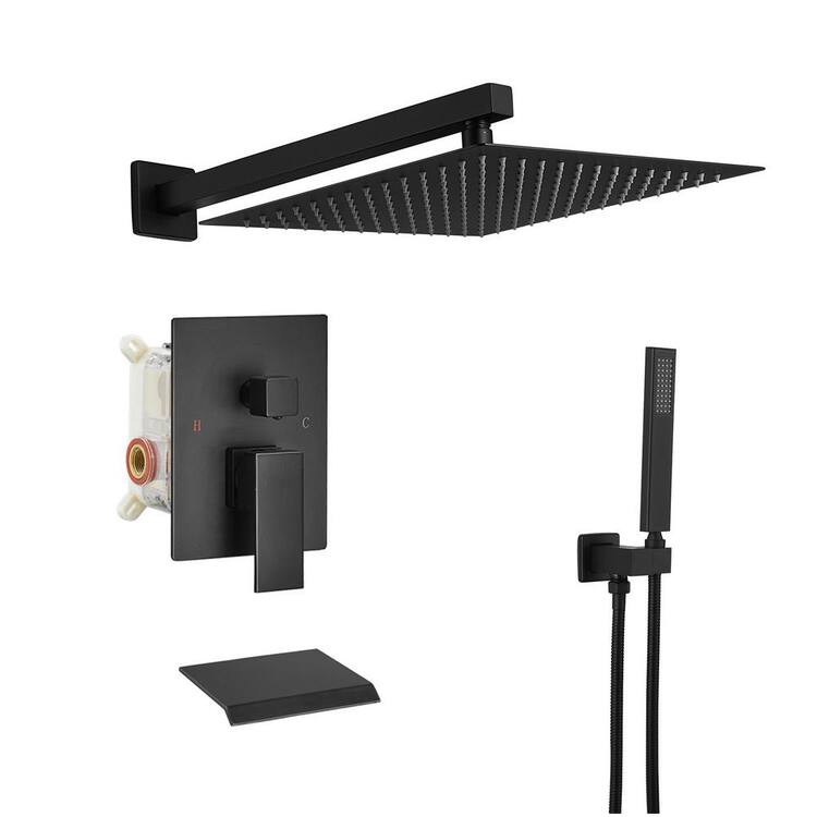 HOMEMYSTIQUE Single Handle 3-Spray Shower Faucet 2.5 GPM with 180 Degree Swivel, Adjustable Flow Rate in. Matte Black