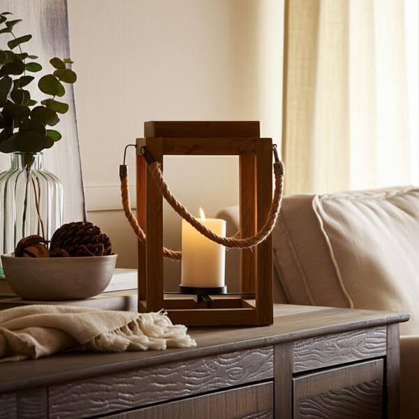 Liv & Skye 11 in. Brown Wood and Metal Rope Handle Open Frame