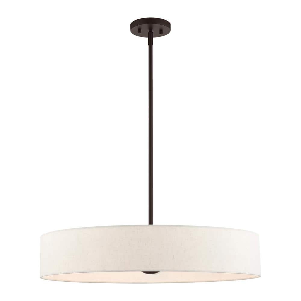 Venlo Bronze Drum Pendant with Oatmeal Fabric Shade - 5 Light