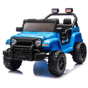 12-Volt Kids Ride On Truck Blue Electric Car with Remote Control, MP3, LED Lights, Radio and Safety Belt