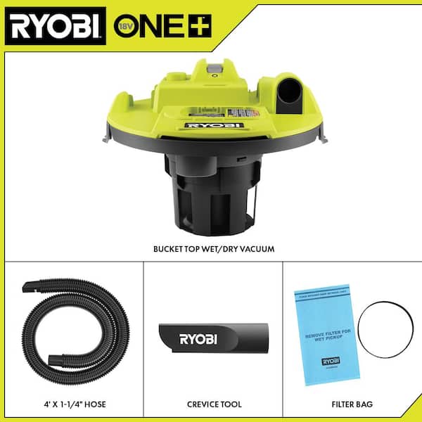 ONE+ 18V Cordless 5 Gal. Bucket Top Wet/Dry Vacuum (Tool Only) with 1/4 in. Hose and Crevice Tool