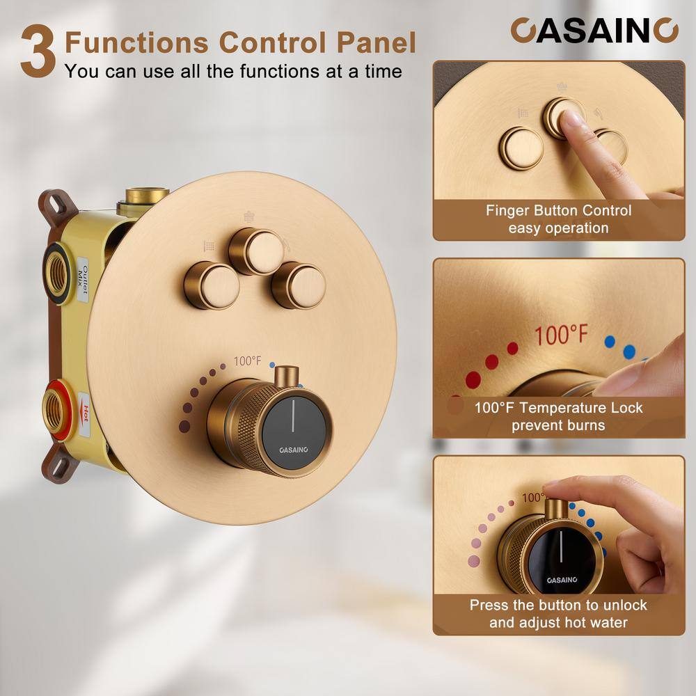 Brushed Gold Multi-Head Thermostatic Rain Shower System