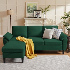 79 in. 3-Piece L Shaped Fabric Sectional Couch with Reversible Ottoman