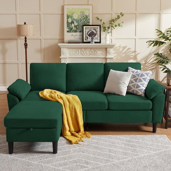STICKON 79 in. Top Pillow Arm Fabric L Shape Sectional Sofa in Green