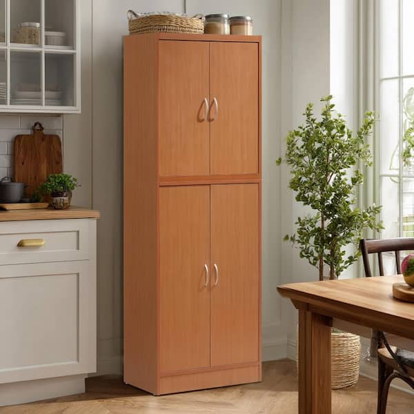 L'Baiet Cherry Freestanding Wood 24 in. Wide Kitchen Pantry Cabinet with Removable Shelves, Space-Saving Storage Organizer