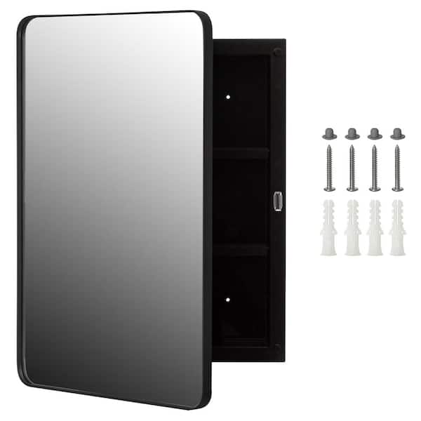 Basicwise 16 x 22 inches Plastic Medicine Cabinet Recessed or Surface Wall Mount Rectangular Design with Rounded Corners