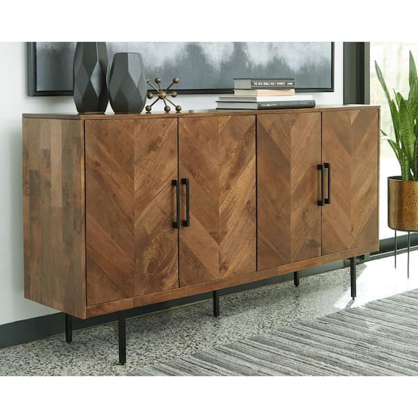 Prattville Brown 36 in. H Accent Cabinet with 2 Shelves and 4 Doors