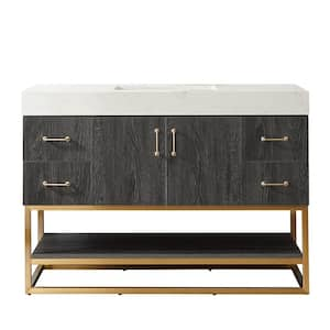 Alistair 48 in. W x 22 in. D x 33.9 in. H Single Sink Bath Vanity in North Black Oak w/ White Grain Stone Composite Top