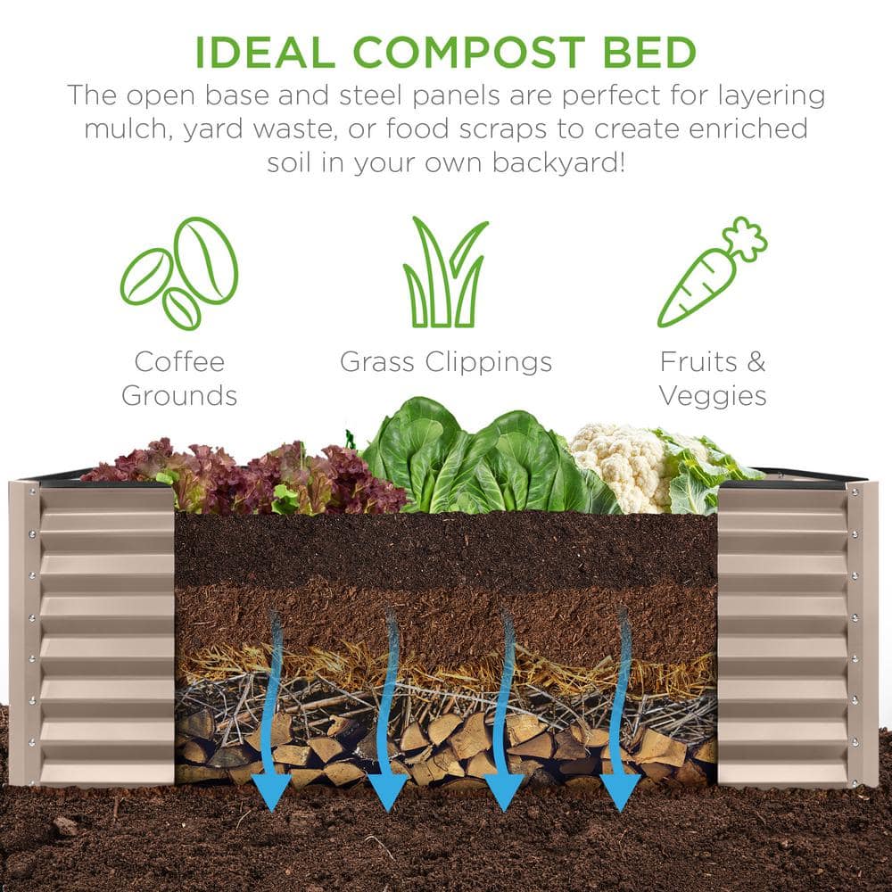 Taupe 6x3x2ft Outdoor Steel Raised Garden Bed Planter Box