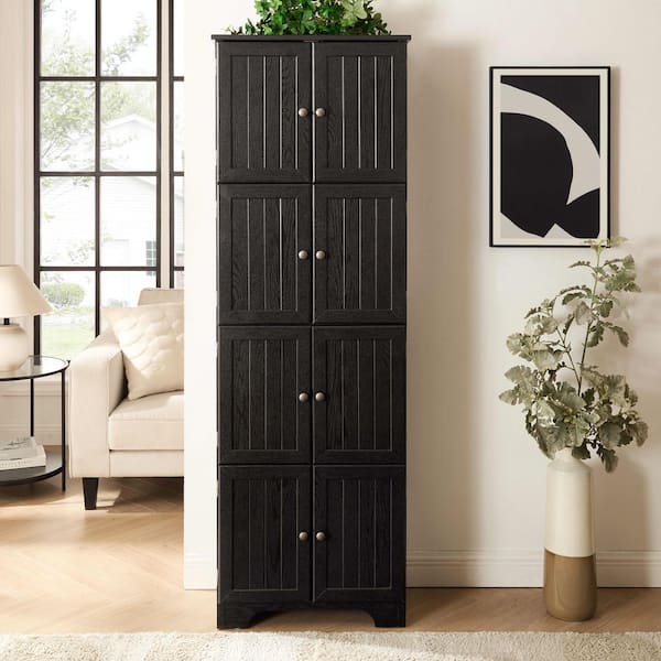 72.4 in. Black Finish Freestanding Storage Cabinet with 8 Doors and 4 Shelves for Living Room Kitchen Office