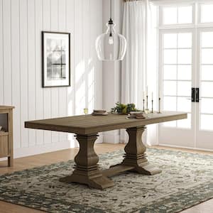 Livius Farmhouse LIGHT BROWN Solid wood desktop 86 in. W Trestle Base Dining Table Seats 8