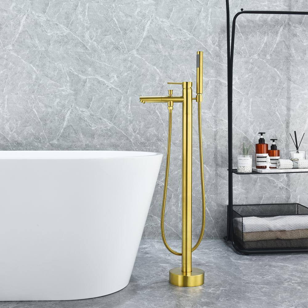 Brushed Gold Stainless Steel Freestanding Tub Faucet with Handshower
