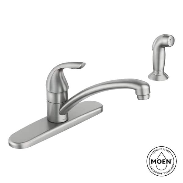 Adler Single-Handle Low Arc Standard Kitchen Faucet with Side Sprayer in Spot Resist Stainless