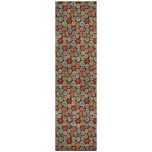 Chantille Machine Washable Indoor/Outdoor Abstract ACN3066 Black 2 ft. x 7 ft. Runner Rug