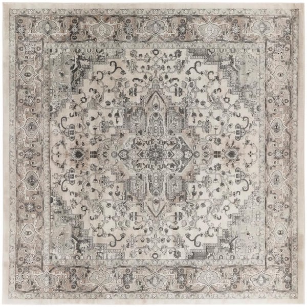 Concerto Ivory Grey 8 ft. x 8 ft. Center medallion Traditional Square Area Rug