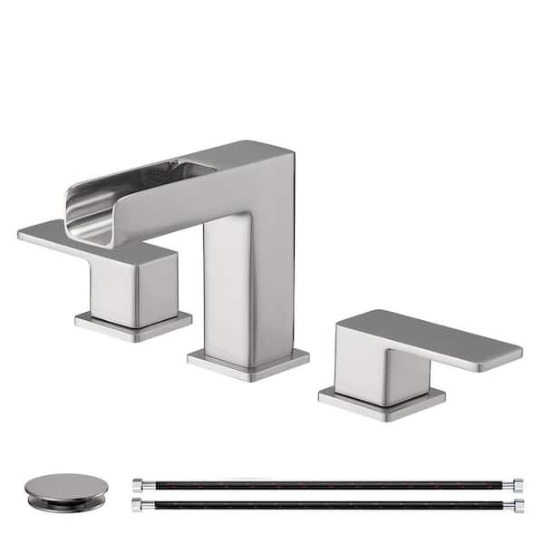 8 in. Widespread Double Handle Bathroom Faucet with Drain Kit Included and Spot Resistant in Brushed Nickel