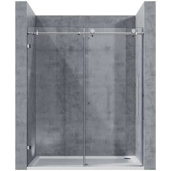 TOOLKISS 56 in. - 60 in. W x 74 in. H Sliding Frameless Shower Door in Chrome with Clear Glass