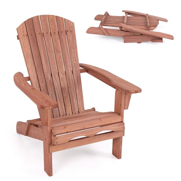 Brown Folding Fir Wood Adirondack Chair(1-Pack)
