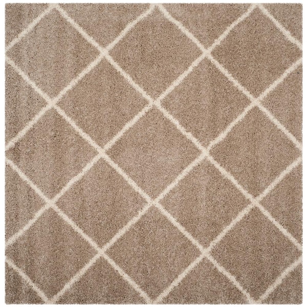 SAFAVIEH Hudson Shag Beige/Ivory 7 ft. x 7 ft. Square Diamonds Geometric Area Rug