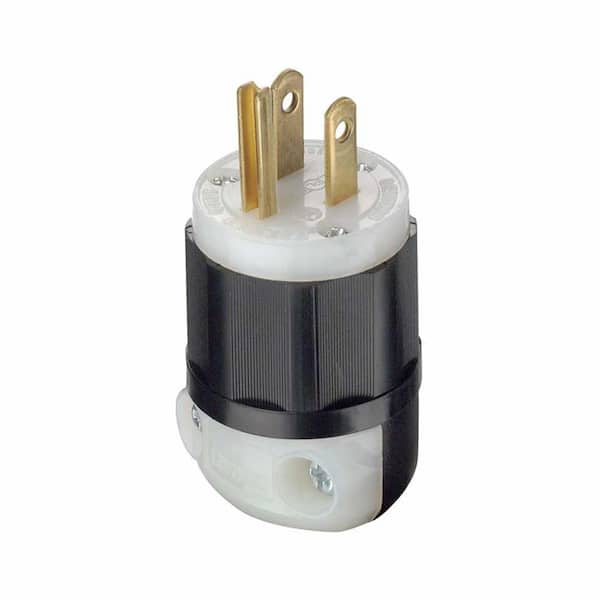 Leviton 15 Amp 125-Volt Straight Blade Grounding Plug with Power Indication, Black/White