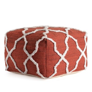 Crimson Dreams 22 in.  x 22 in.  x 16 in. Red and Ivory Pouf