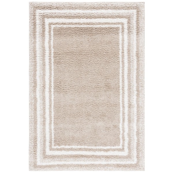 SAFAVIEH Border and Stripe Shag 4 ft. x 6 ft. Beige/Ivory Concentric Border Area Rug