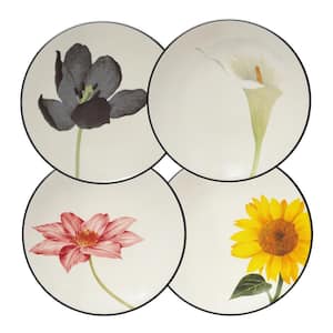 Colorwave Graphite Black Stoneware Floral Appetizer Plate (Set of 4) 6-1/4 in.