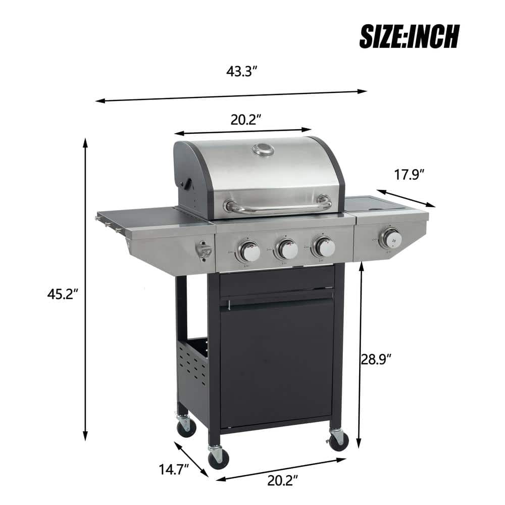 Black and Silver 3-Burner Propane Grill with Side Burner