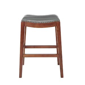 Metro 29 in. Saddle Stool with Nail Head Accents and Espresso Legs with Pewter Bonded Leather