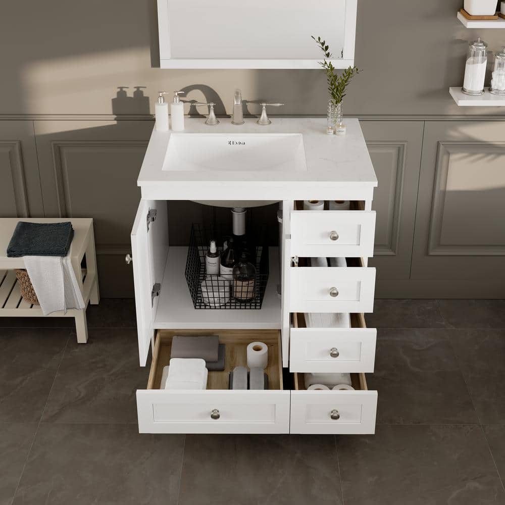 White 30" Bathroom Vanity with Carrara Quartz Top