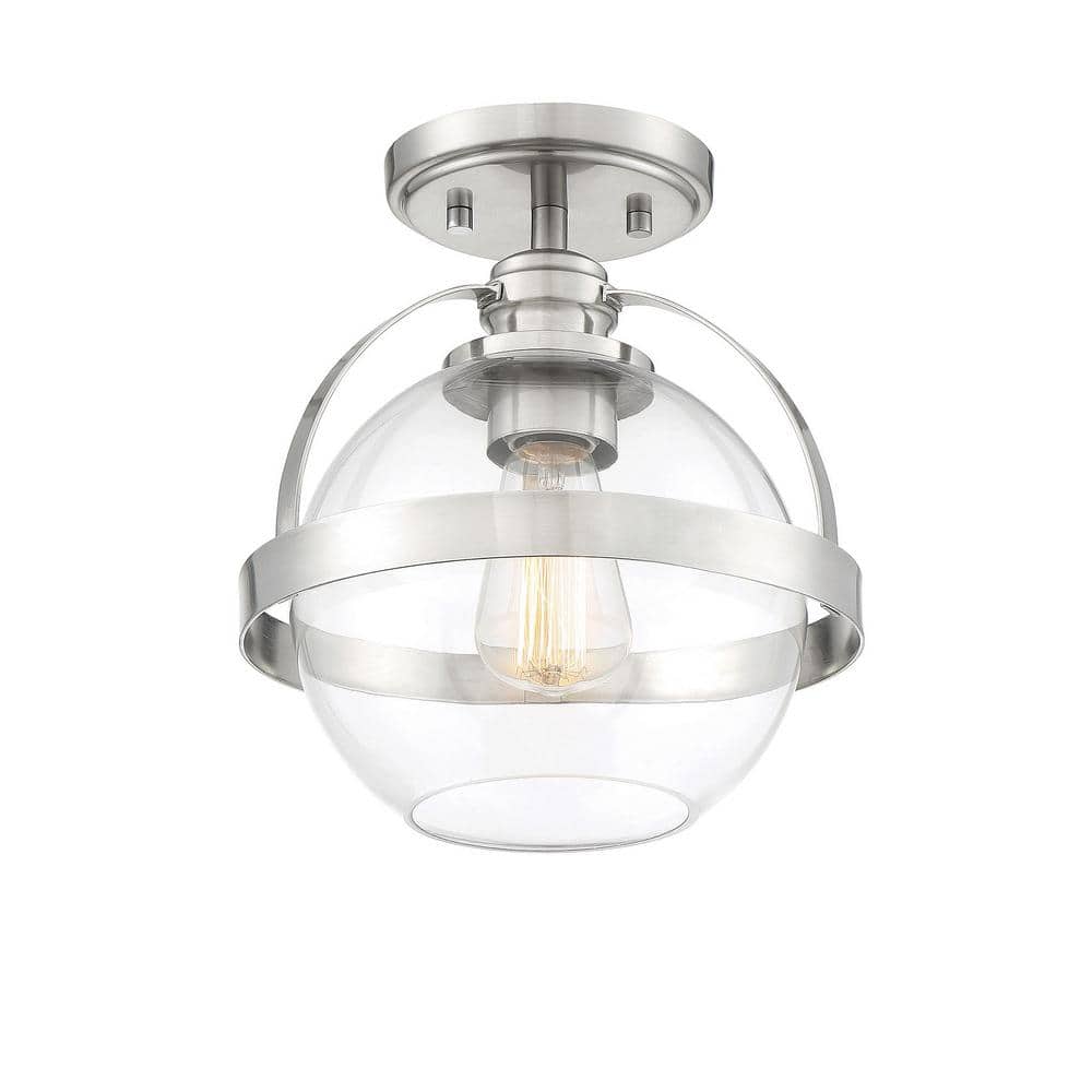 Modern Globe Satin Nickel Ceiling Light with Clear Glass