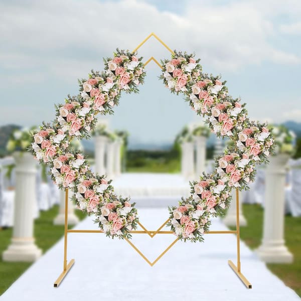 Yiyibyus 86.6 in. x 102.4 in. Gold Metal Wedding Arch Party Backdrop Stand Flower Decor Rack Garden Arbor